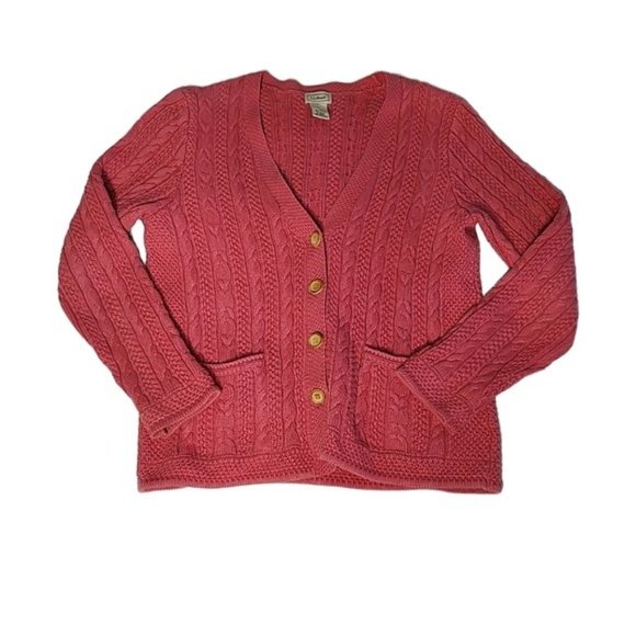 L.L. Bean Sweaters - Vintage LL Bean Pink Cable Knit Cotton Cardigan M
